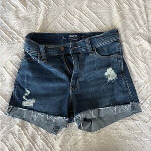 Hollister Women's Distressed Dark Blue Jean Shorts